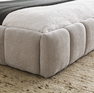 Modern <b>Queen</b> <b>Size</b> Adjustable Oak Frame Upholstered <b>Bed</b> with Thick Chenille Fabric Grounded Platform <b>Bed</b> and Headboard - Product Image 5
