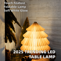 2025 Trendige Holz-Klappbare Papier-LED-Baumlampe Warmweiß Batteriebetrieben Tragbare Leselampe für Schlafzimmer Heimdekoration Geschenk