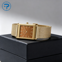 Montre de luxe unisexe carrée à quartz en gros, bracelet en maille d'acier inoxydable, montre rectangulaire pour hommes et femmes, fournisseur OEM de marque personnalisée