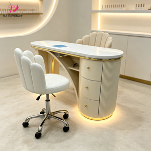 Table de manucure blanche de luxe avec éclairage LED, tiroirs, aspirateur de poussière, poste de travail pour salon de manucure, bureau à ongles avec chaise de technicien - Product Image 2