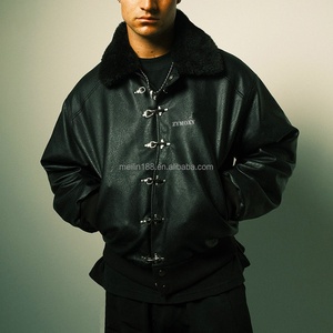 Veste en cuir pour homme avec boucle de pompier personnalisée, fermoir mousqueton, fourrure synthétique amovible de haute qualité, veste bomber en cuir - Product Image 2