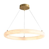 Lustre LED circulaire moderne de luxe en albâtre naturel à 3 anneaux, style nordique, hauteur réglable, intensité variable pour salon
