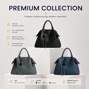 Sac fourre-tout pour femme en cuir tressé structuré grande capacité, sac à bandoulière avec fermeture éclair, 3 couleurs, vente en gros, personnalisation OEM, usine - Product Image 3