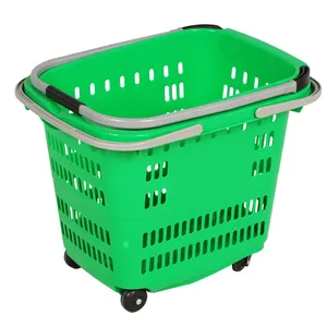 Supermarket Grocery Plastic 45L Rolling Basket with Handles