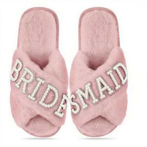 Wedding Plush Pearl <b>Bride</b>/Bridesmaid Cross Strap <b>Slippers</b>-Classic Elegant Gifts - Product Image 5
