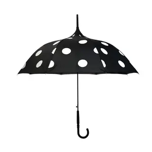 Ladies special customer dot printing sunny and rainy J handle straight pagoda umbrella