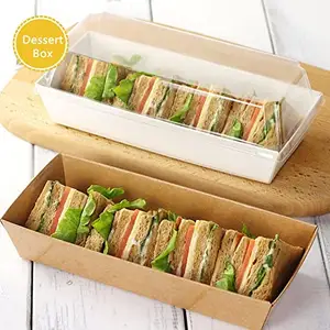 100เซ็ตขายส่งอาหารกล่องกระดาษที่มีฝาปิดที่ชัดเจนสี่เหลี่ยมผืนผ้าบรรจุภัณฑ์อาหารทิ้ง Take Away Box
