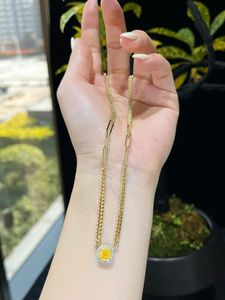 Collier chaîne cubaine en or 18 carats avec diamant naturel jaune de 0,63 ct, bijoux fins Xinfly AU750, vente flash - Product Image 4