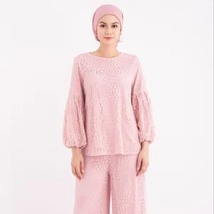 MOTIVE FORCE Lacey Puff Sleeves Lengan Puff Berenda Arabian Islamic Dubai Clothing Manteau Long Sleeve Muslim Top For Woman
