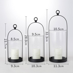 Candelabros LANJO Gold Hurricane con cúpula de vidrio hecha a mano para velas de pilar en centros de mesa, estantes o chimeneas - Product Image 5