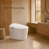WC intelligent à fixation au sol avec bidet intégré, siège chauffant, chasse d'eau à capteur et télécommande