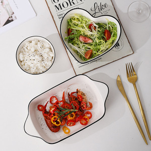 Nordic Inspired Ceramic Dinnerware <b>Set</b> Simple Household Tableware Underglaze Color Wholesale Heart <b>Gift</b> Bowl Plate Internet - Product Image 5