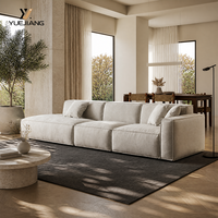 Canapé modulaire en tissu trois places style crème français, housse amovible, accoudoir unique, design bloc de tofu, moderne, en forme de L, éponge, pour salon