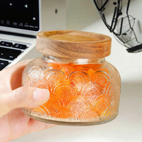 Pot en verre borosilicate gravé vintage avec couvercle en bois d'acacia, hermétique, moderne, pour épices, cadeaux, nourriture, bonbons, café