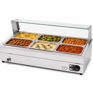 Commercial 1500W Electric Bain Marie 6 Pan Stainless Steel Food <b>Warmer</b> with Glass Sneeze Guard for Restaurant <b>Buffet</b> Station - Product Image 1