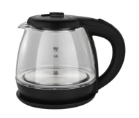 Ketel Listrik Tanpa Kabel Marado 1500W, Bodi Kaca Borosilikat Tinggi, Warna Hitam, Mini 1.0L, untuk Rumah, Hotel, Dapur, dengan Fungsi Penghangat 360