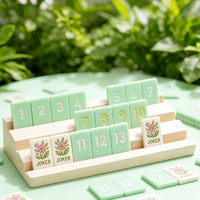 Jeu de Rummy Vert Menthe 106 Pièces – Cubes Numérotés en Acrylique de Luxe avec Support en Bois pour Pique-nique en Extérieur et Fêtes de Jardin