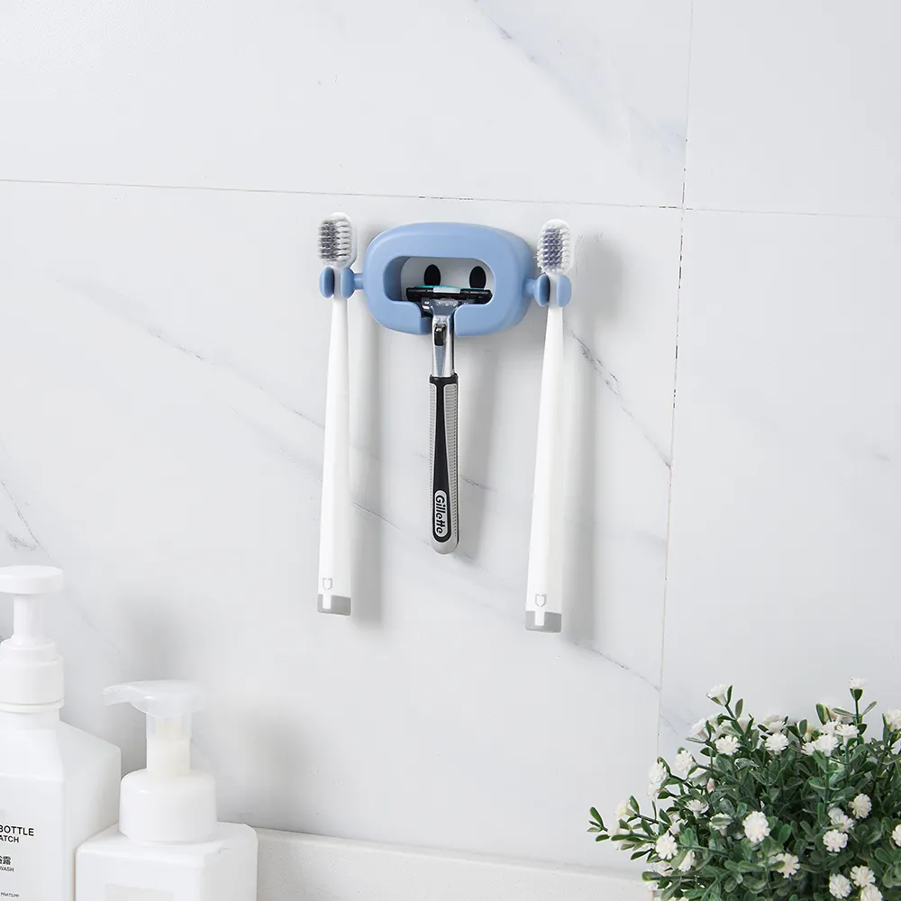 Bathroom shelf toothbrush holder set wall mounted tooth brush with hooks