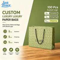 Sac cadeau en papier à motif damassé vintage avec poignée en corde noire, sac de shopping de luxe pour fleuriste, boutique, emballage de vente au détail