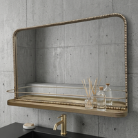 Miroir d'arche vintage traditionnel avec étagère, miroir mural baroque antique en bronze avec étagère fonctionnelle et cadre orné