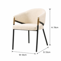 Chaise d'appoint scandinave Japandi capitonnée, pieds en acier, revêtement en tissu Teddy, dossier incurvé, texture Sherpa, confortable et moderne