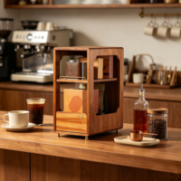 Étagère de station à café en bois massif, meuble de présentation de comptoir, tiroir de rangement, décoration de cuisine vintage, support pour accessoires à café