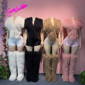 Conjunto Sexy de <span class=keywords><strong>3</strong></span> Piezas para Mujer, Top Halter de Piel Sintética sin Mangas con Espalda Descubierta + Pantalones Cortos + Botas Largas de Piel Sintética Estilo Mongol para Club - Product Image 3