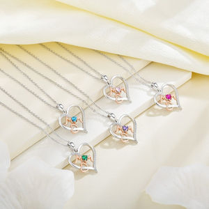 Collier Cœur Maman en Argent Sterling 925 avec Pierre de Naissance, Vente en Gros, Fournisseur d'Usine Personnalisé, Bijou Cadeau Fête <span class=keywords><strong>des</strong></span> Mères - Product Image 3