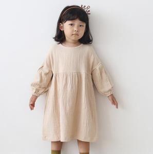 1-6Y เดรสแขนยาวสำหรับเด็กผู้หญิง, ชุดเดรสลำลองผ้ามัสลินคอตตอน - Product Image 6