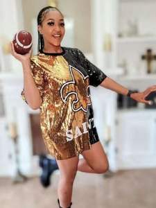 Siyah altın amerikan futbolu gevşek orta uzun stilleri Cheer üniforma pullu gömlek üstleri sonbahar kişiselleştirilmiş pullu Trendy elbiseler - Product Image 6