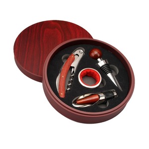 Chất Lượng Cao Rượu Vang Công Cụ Hộp Tròn Rượu Vang Corkscrew Với Tay Cầm Bằng Gỗ Bộ Quà Tặng Với 4Pcs - Product Image 5