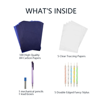 Papier Graphite A4 bleu carbone à transfert de copie avec outil de stylet de gaufrage pour le traçage, 100 feuilles
