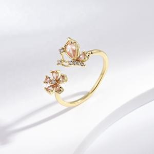 factory price plata 925 sterling <b>silver</b> summer colorful <b>ring</b> gold plated adjustable <b>stacking</b> green zircon flower butterfly <b>rings</b> - Product Image 4
