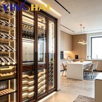 Armoire à vin en bois et acier inoxydable YINGHAI avec éclairage LED intégré, étagère de rangement pour vin pour la maison, le bar, la villa, l'hôtel