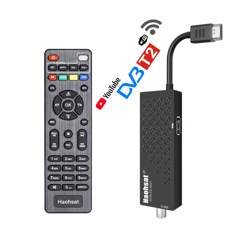 Цифровая ТВ-флешка Haohsat T2 Pro, Италия, Польша, DVB T2, USB, Wi-Fi, 1080p, ТВ-флешка Hevc, 10 бит, H.265, мини-приставка для противопожарной ТВ-приставки 4K Ultra HD