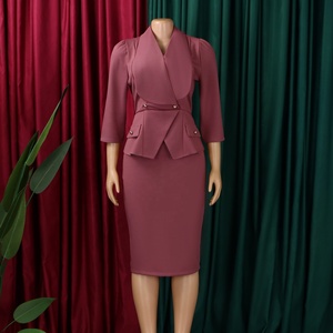 Nuovo <span class=keywords><strong>Abito</strong></span> Midi Bodycon da Donna con Colletto a Risvolto e Doppio Petto con Peplum - Product Image 5