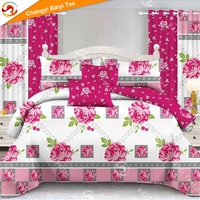 Vente en gros de draps de chambre à coucher imprimés numériquement 3D draps de lit housse de couette couvre-lits ensemble de draps avec rideaux ensemble de literie