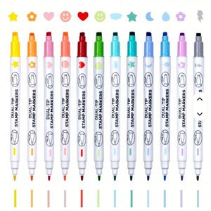 Ensemble de marqueurs de peinture à l'encre à base d'eau à double extrémité aux couleurs magiques longue durée, formes courbes, aspect kawaii, tampons MK0026 - Product Image 1