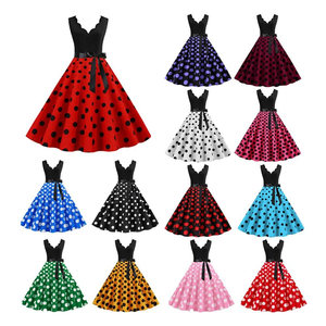 Abito Lungo Vintage da Donna con Stampa a <span class=keywords><strong>Pois</strong></span>, Scollo a V, Linea ad A, Stile Retrò Estivo Casual, Vendita all'Ingrosso OEM ODM - Product Image 2