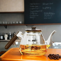 Teko Kaca Borosilikat untuk Teh Bunga dan Daun Teh dengan Infuser Kaca dan Pemanas, Pot Kopi yang Dapat Dilepas