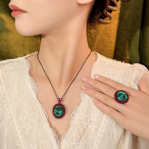 Juego de Joyería Vintage Ecológico de Cobre Chapado en Oro Negro con Circonitas Multicolor de 15*18mm para Mujer, Collar para Fiesta de Compromiso o Boda - Product Image 2
