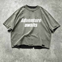 Ouna Kledingfabrikant Op Maat Geprint Heren Geruite Vintage Acid Wash T-shirt Boxy Verweerde Oversized Gekropt T-shirt