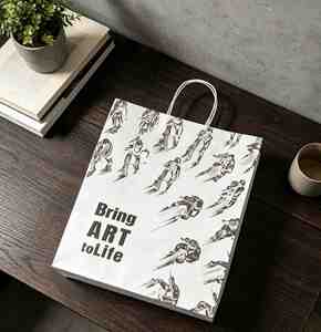 Prix d'usine, personnalisez votre logo, sac en papier brun et blanc pour la restauration à emporter avec poignées torsadées - Product Image 1