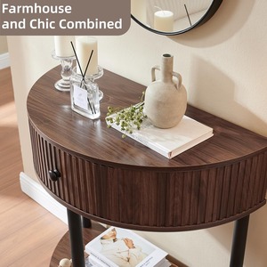New Arrival China Wholesale Bohemia Fluted <strong>Half</strong> <strong>Moon</strong> <strong>Small</strong> Entryway <strong>Table</strong> with Bottom Storage Shelf for Entryway - Product Image 4