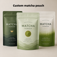 Op maat gedrukte 30g 100g Matcha poeder stand-up pouch met hersluitbare ritssluiting, food grade matte theepoeder verpakking met afscheurstrip