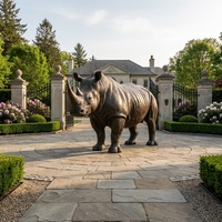 Escultura de Rinoceronte de Bronce Grande Hecha a Mano para Decoración de Jardín Exterior, Estatua de Animal Realista