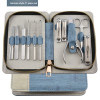 Ensemble d'outils de manucure et de soin des pieds de luxe de style allemand en acier inoxydable, qualité professionnelle, 11 pièces, kit de coupe-ongles