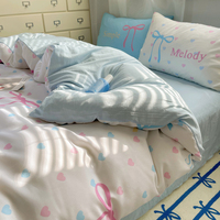 Parure de lit 4 pièces en microfibre lavée imprimée ultra douce, taille Queen/King, avec housse de couette et drap-housse