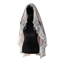 Voile de mariée court en mousseline avec perles, couvre-tête, mantille, voile de prière catholique pour l'église
