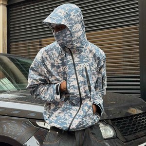 Ventes en gros de vestes coupe-vent en nylon imperméable à l'eau imprimées camouflage personnalisées, légères, à fermeture éclair, à <span class=keywords><strong>capuche</strong></span>, en softshell pour hommes - Product Image 3